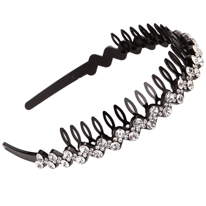 LONEEDY Wave Rhinestone and Crystal Teeth Comb Headbands For Women, Non-slip Hard Headbands (Silver+Gold+Dark blue) - Image 5